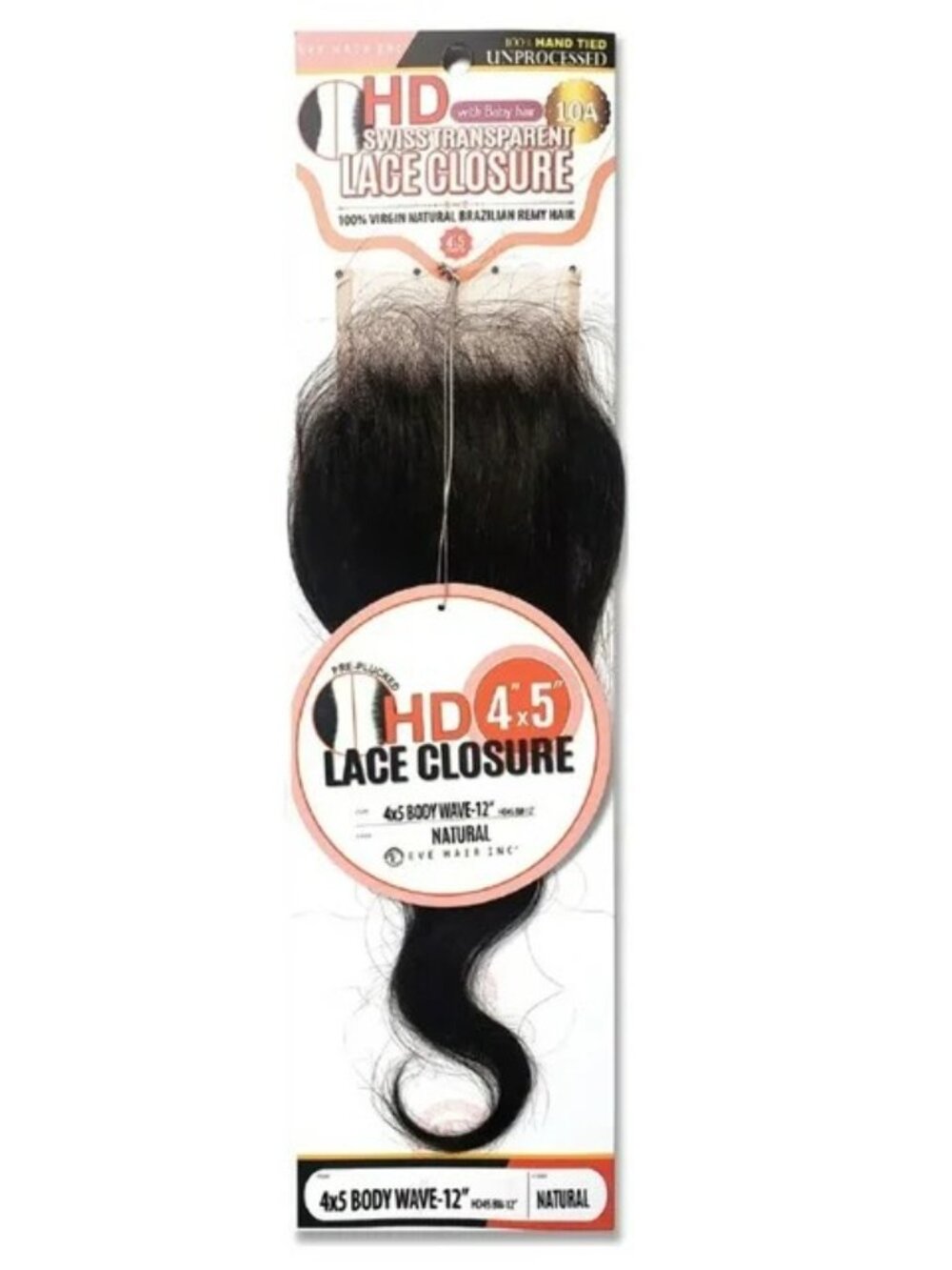Eve Hair HD Swiss Transparent Lace Closure 4"X5" Body Wave